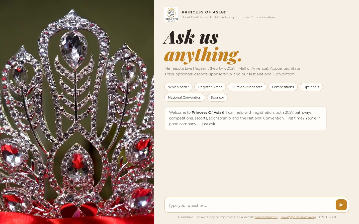 Ask Princess Of Asia chatbot page